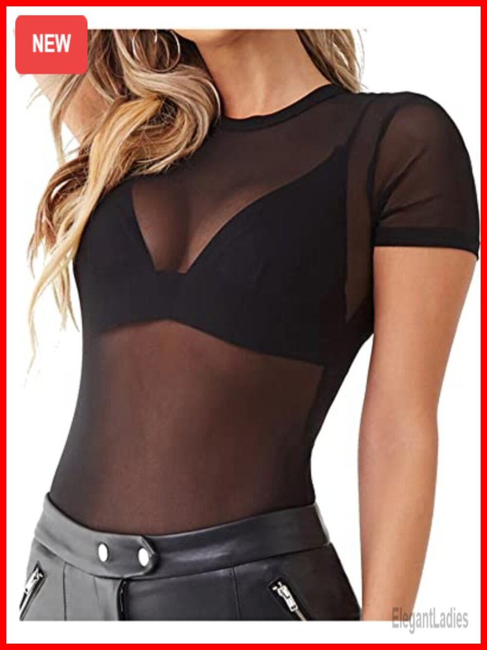 Womens Sheer Mesh Short Sleeve See Through Club Crop Top Tee